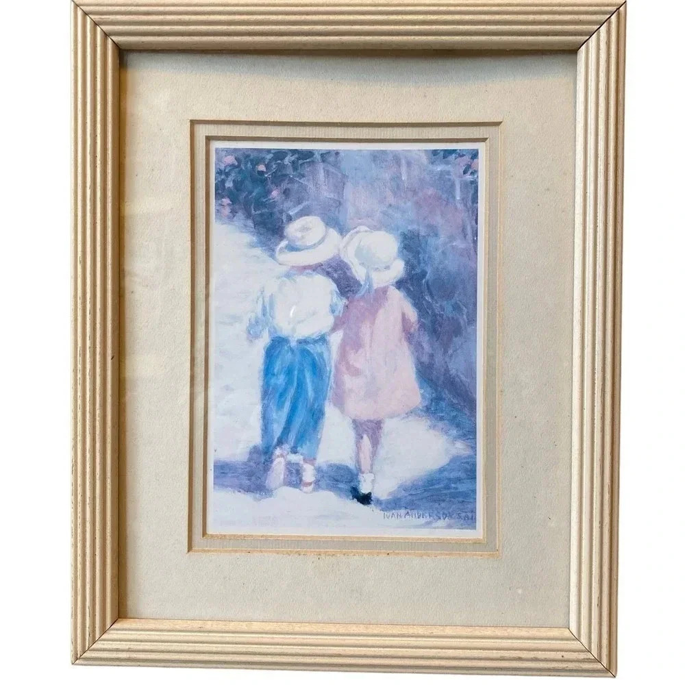 Vintage 1989 Portal Art Painting Boy Girl Secret By Ivan Anderson Signed Frame
